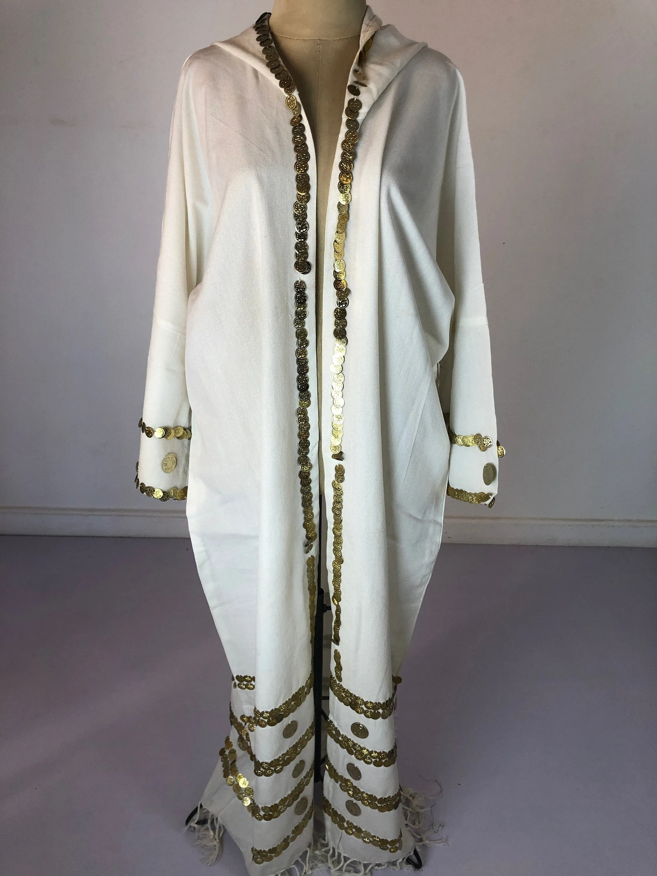 Off white Vintage Morocco Kimono, Handmade Abaya, Summer Abaya, Hooded kimono, Light wool / cotton Kimono, Abaya, Arabic Abaya