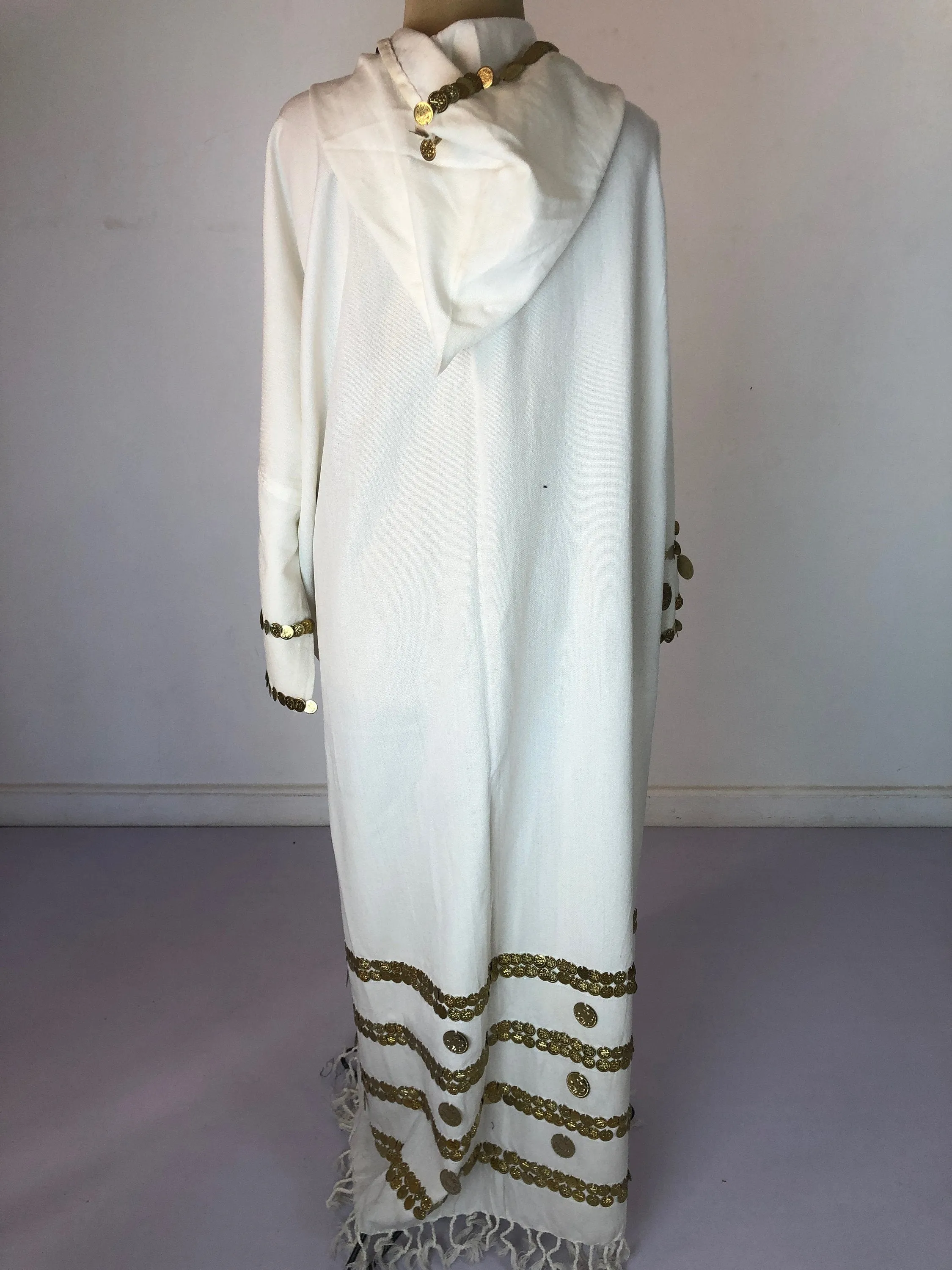 Off white Vintage Morocco Kimono, Handmade Abaya, Summer Abaya, Hooded kimono, Light wool / cotton Kimono, Abaya, Arabic Abaya