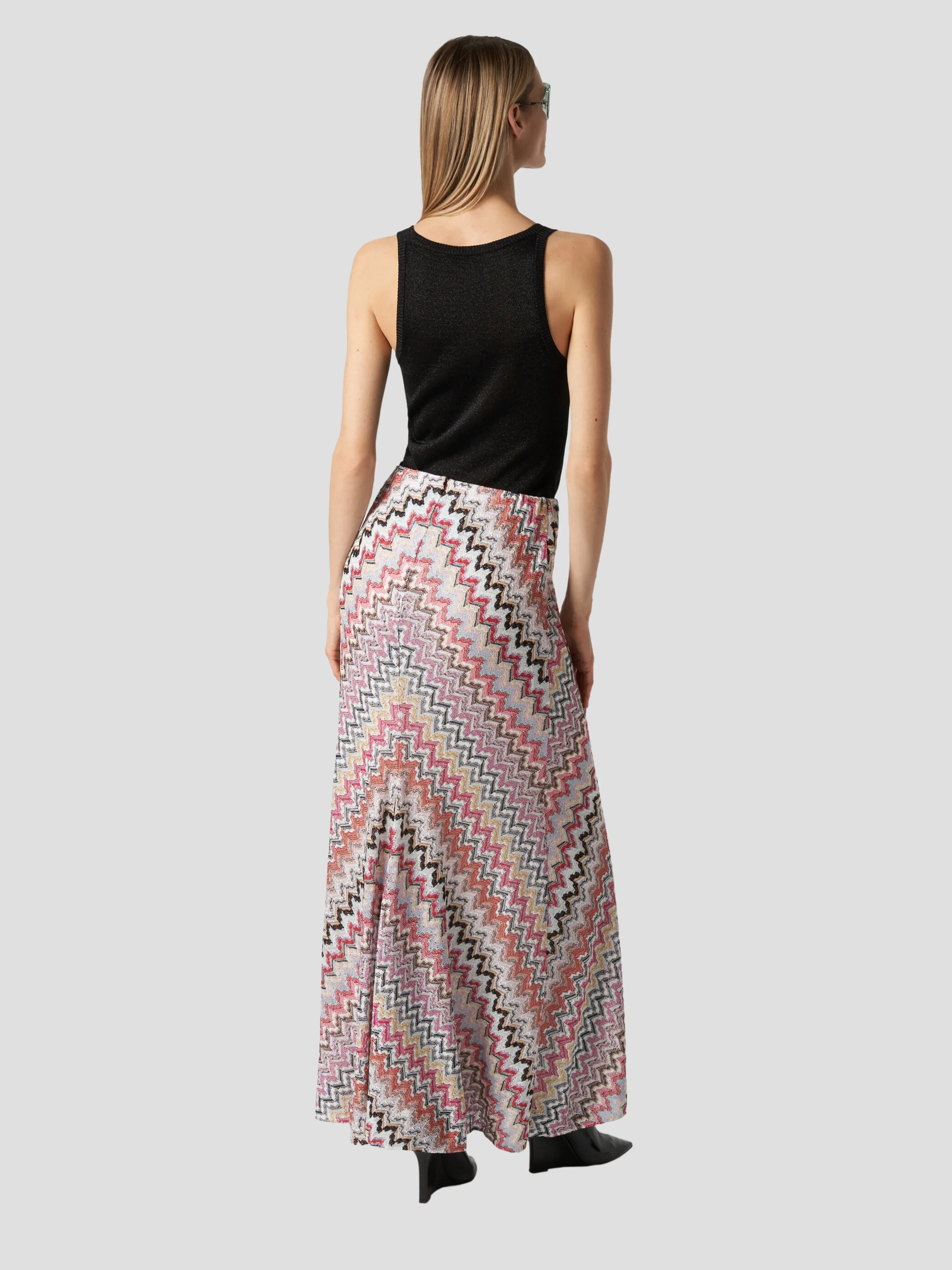 Pink Multi Wavy Zig Zag Midi Skirt