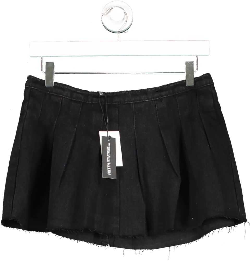 PrettyLittleThing Black Washed Low Rise Denim Mini Tennis Skirt UK 8