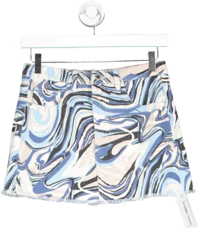 PrettyLittleThing Blue Swirl Denim Skirt UK 6