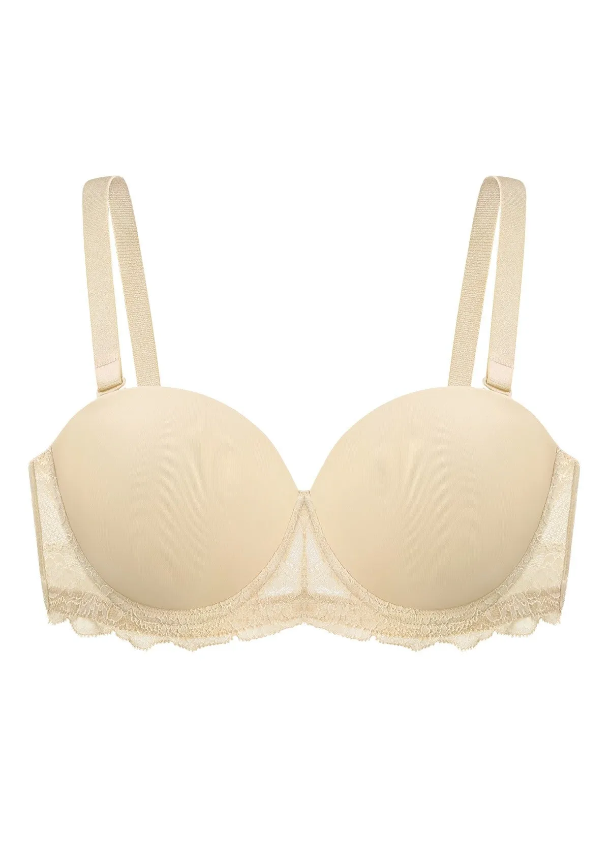 Rebecca Lace Trim Beige Lightly Padded Strapless Bra Set