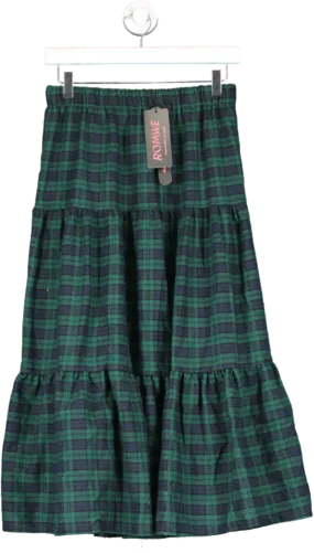 Romwe Green Tartan Midi Skirt UK M