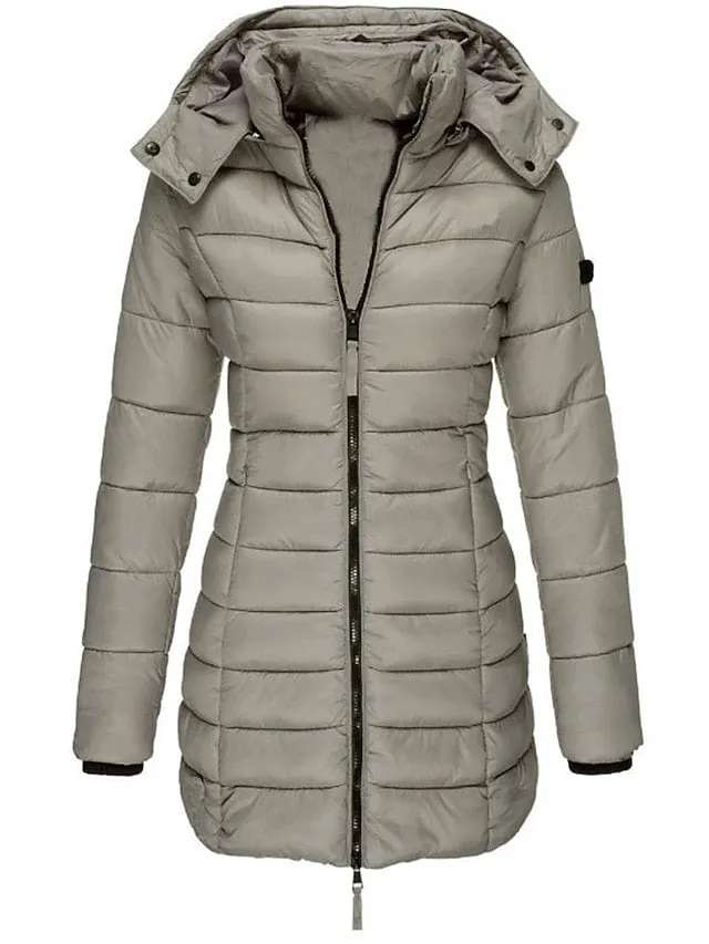 Stylish and Cozy Women's Mid-Length Quilted Puffer Coat with Windproof Features