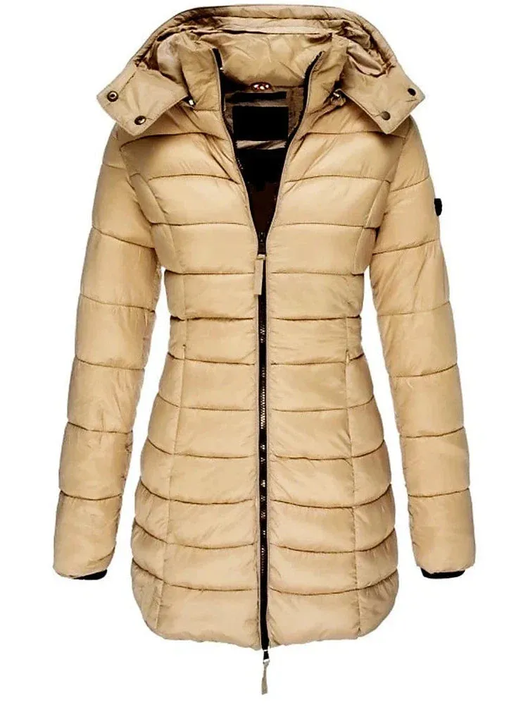 Stylish and Cozy Women's Mid-Length Quilted Puffer Coat with Windproof Features