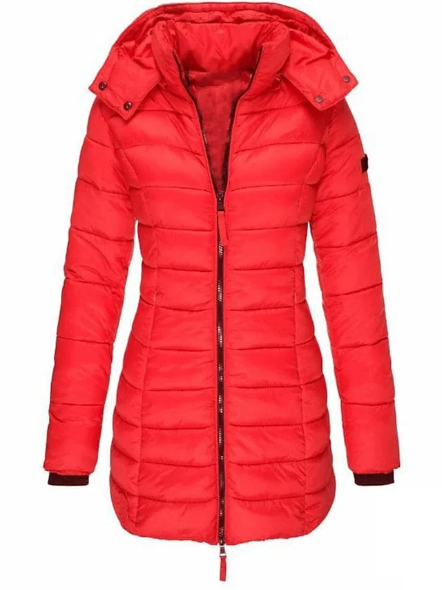 Stylish and Cozy Women's Mid-Length Quilted Puffer Coat with Windproof Features