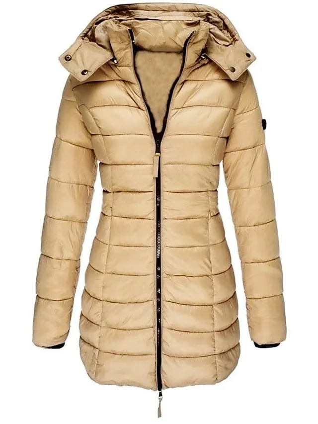 Stylish and Cozy Women's Mid-Length Quilted Puffer Coat with Windproof Features