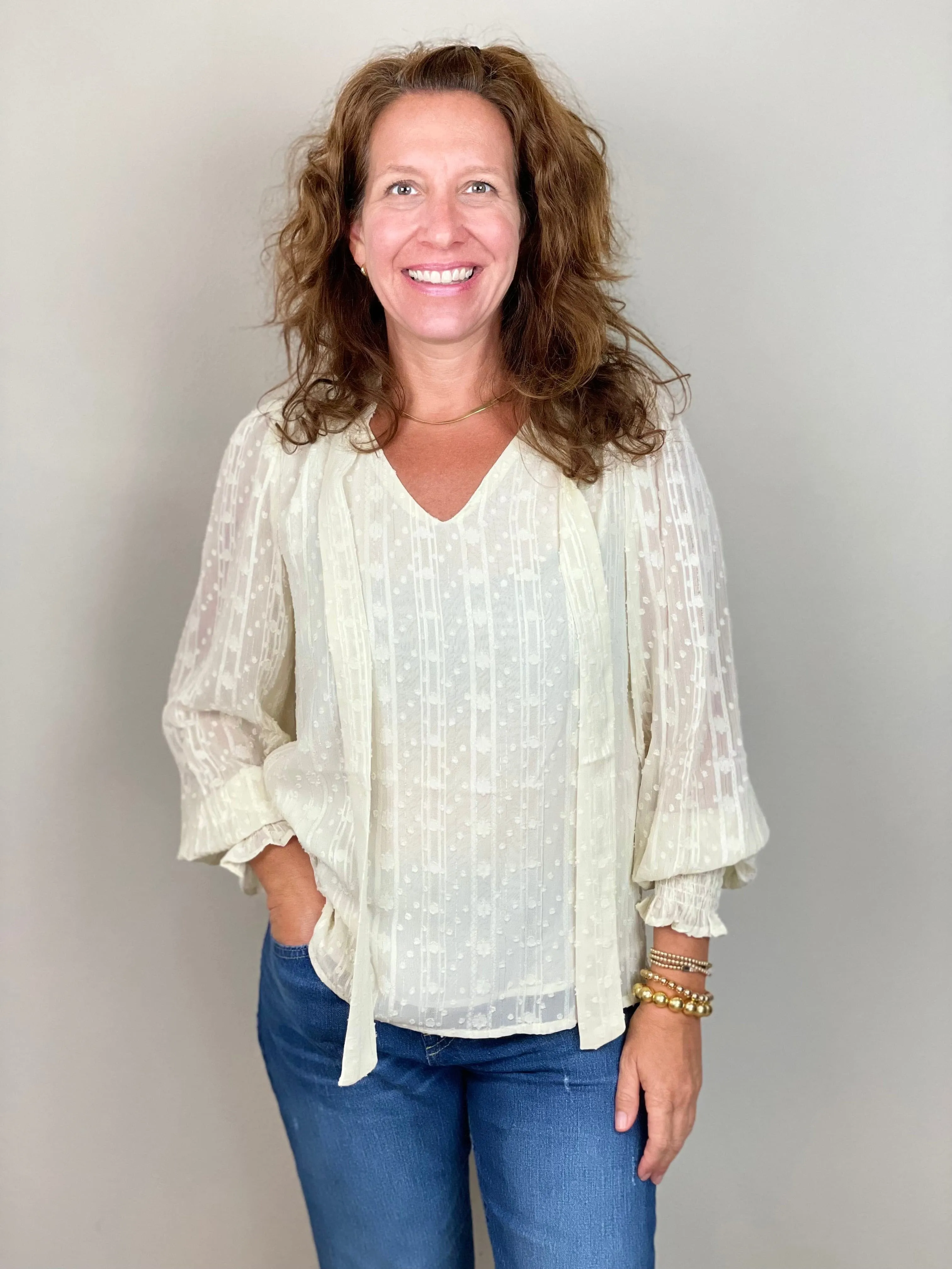 Tie Front Blouse in Cream