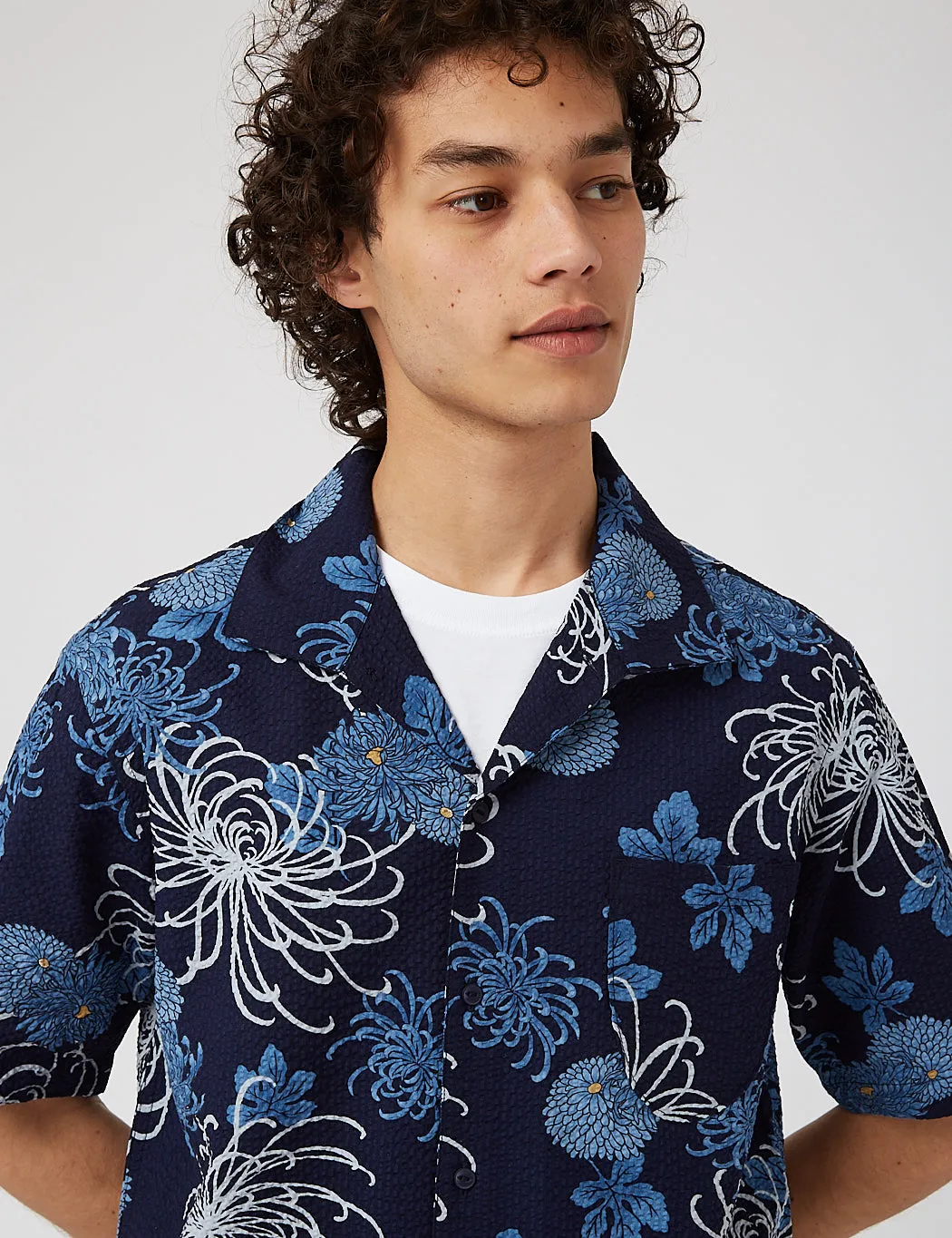 Universal Works Open Collar Shirt (Japanese Flower II) - Blue