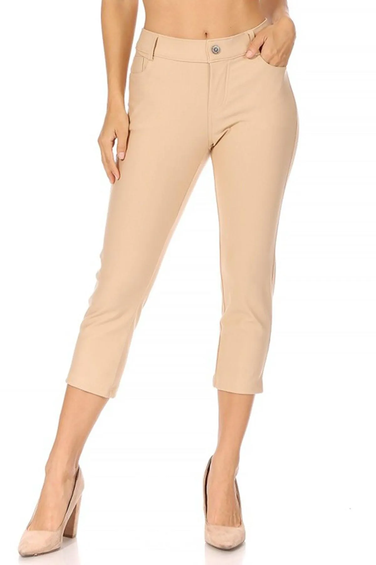 Women's Casual Comfy Slim Pocket Capri Pants