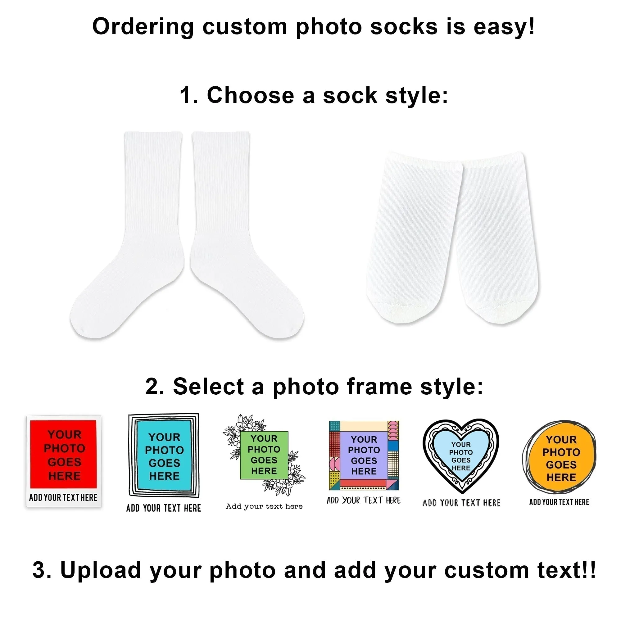 Your Photo and Text on No Show Socks in Heart Frame