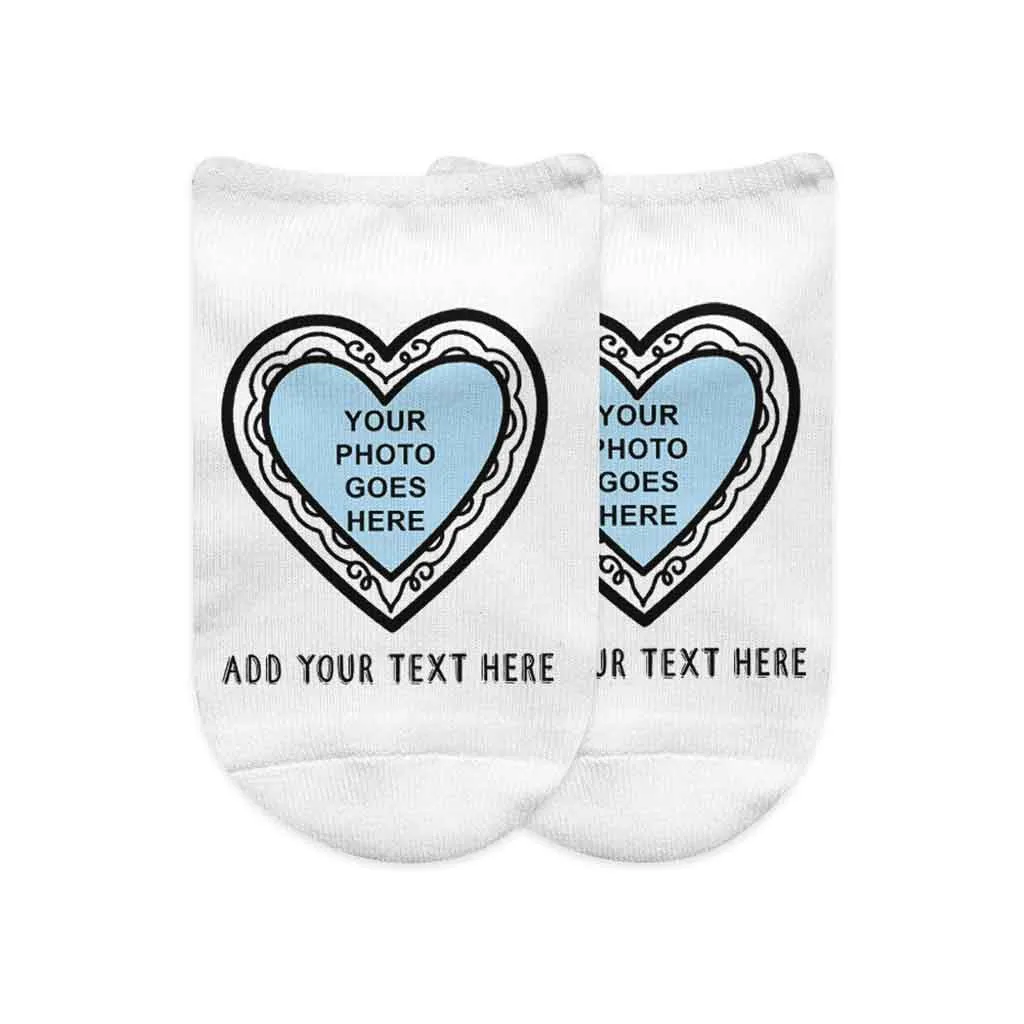 Your Photo and Text on No Show Socks in Heart Frame