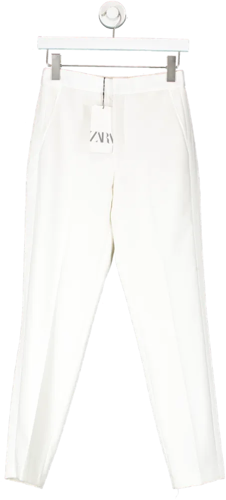 ZARA White Straight Tailored Trousers UK XS